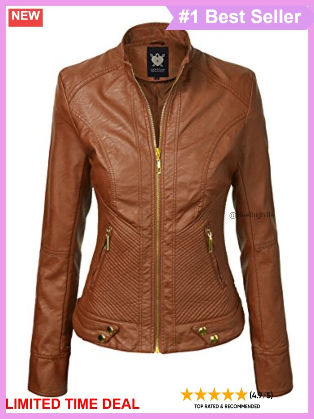Faux Leather Moto Biker Jacket Slim Fit Zip Up Motorcycle Coat